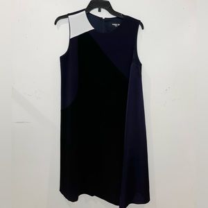 black, blue and white Paule Ka drape dress made in Paris